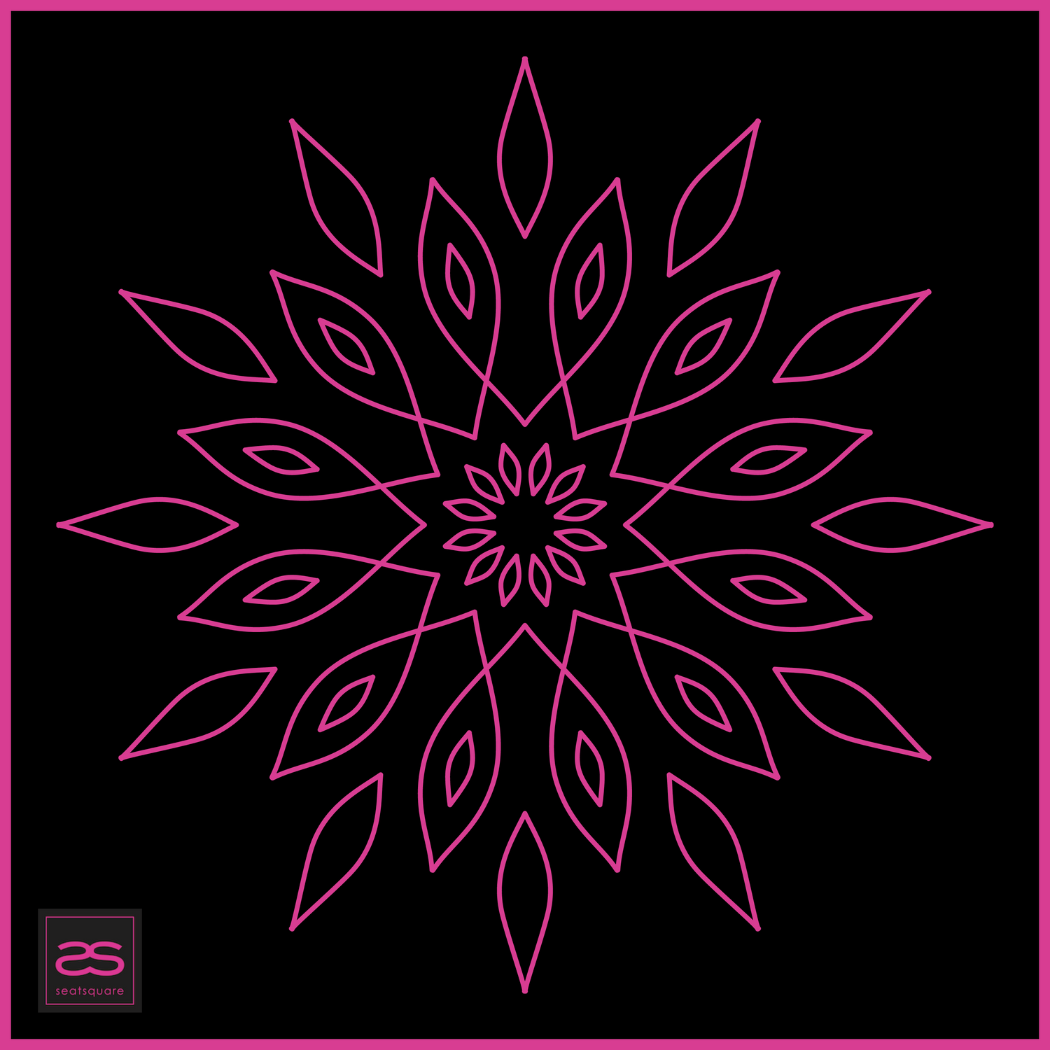 Seat Square | A designer print of a Pink Mandala Flower on Black Seat Square